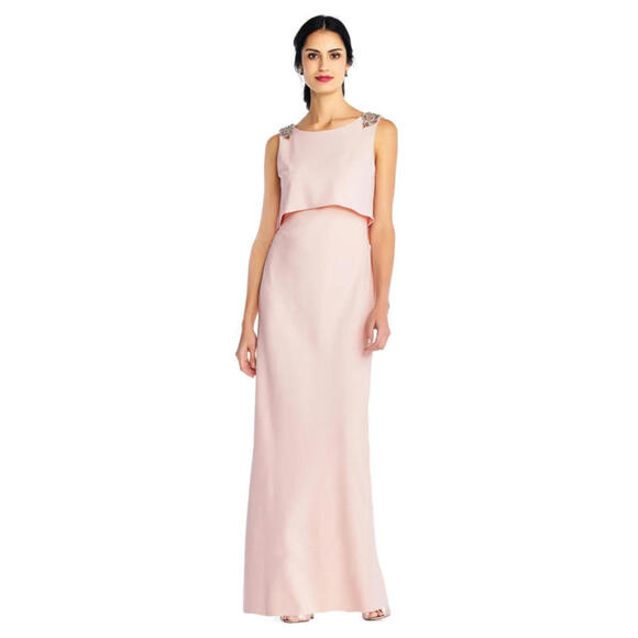 Adrianna Papell - AP1E202958 Embellished Sheath Gown Pink Shell sz 8 MOB $500 - Picture 1 of 3